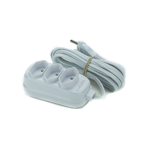 Extensao De 3 Tomadas De 2 Pinos Fiolux 10 Metros Branco