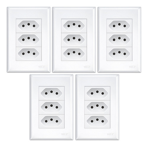 Kit 5 Conjuntos Tomada Tripla 3 Pinos 10a Fame Evidence