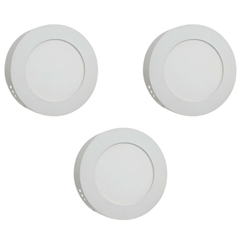 Kit 3 Paineis LED Redondo Sobrepor 6W 6000K Branco Frio