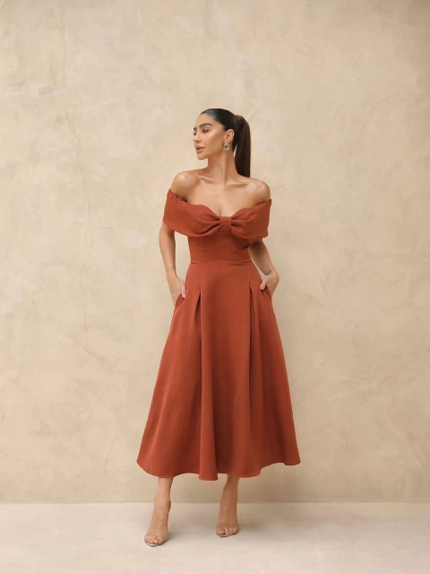 Vestido Rodado Mídi - Terracota - comprar online