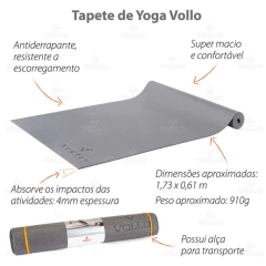 Tapete para Yoga e Pilates 4mm Cinza - Vollo