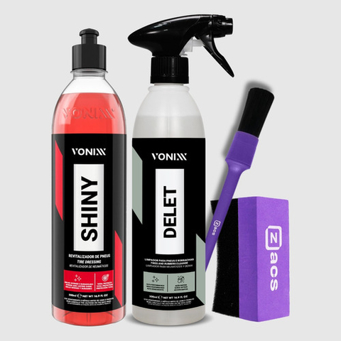 Shiny Pneu Pretinho + Delet Limpa Pneu Borracha Vonixx 500ml