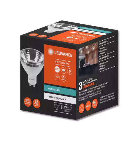 7020042 - LED AR70 3,3W 4000K 24º 300lm BIV GU10 - Ledvance