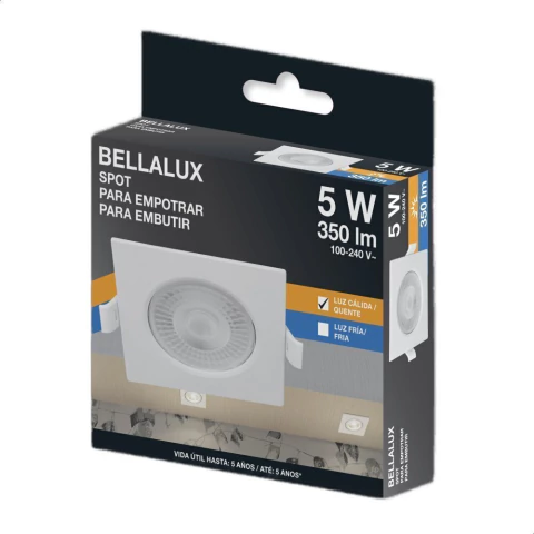 Spot LED Quadrado 5W 3000K Branco 7024284 - Bellalux