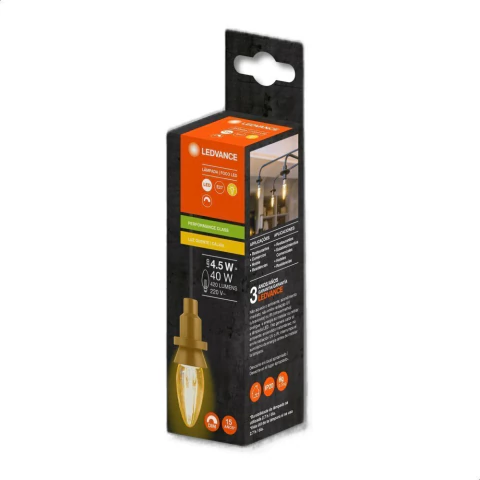 7019212 - LED Vela Vintage Dimerizável 4,5W 2500K 420lm 220V E27 - Ledvance