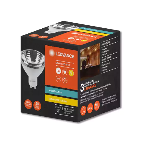 7020041 - LED AR70 3,3W 2700K 24º 300lm BIV GU10 - Ledvance