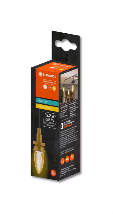 7019217 - LED Vela Vintage 2,2W 2500K 210lm BIV E14 - Ledvance