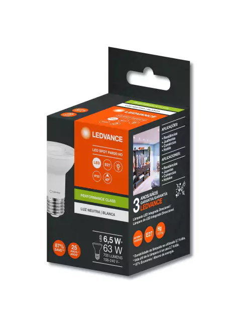 7019660 - LED PAR20 6,5W 4000K 700lm 40° BIV E27 - Ledvance