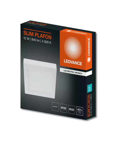 7021590 - Plafon Slim Quadrado 12W 4000K Branco - Ledvance