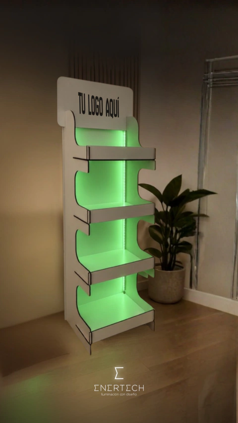 Exhibidor Madera Encastrable (4 estantes) con Iluminación LED RGB