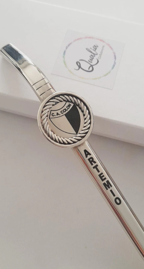 Bombilla de alpaca maciza plana con aplique personalizado – Qualia Orfebrería