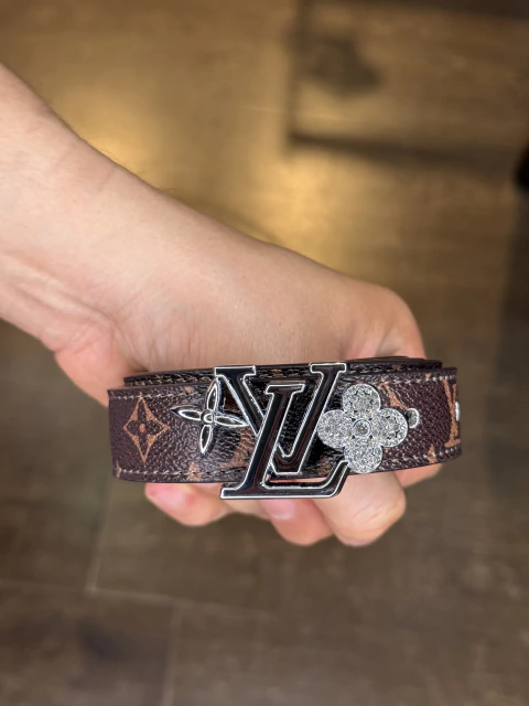 Correa LV doble faz monogram café con café oscuro hebilla plateada