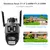 Câmera de segurança dupla 6MP 4K WiFi, destacando características como distância focal e qualidade de gravação.