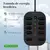 Extensão com filtro de linha e tomada USB, apresentando 10 tomadas de energia, 3 entradas USB e 1 entrada Type-C.