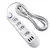 Tomada USB branca com três entradas para plugue e cabo elétrico, ideal para uso em casa ou escritório.