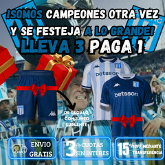 ¡3X1 PROMO! RACING CLUB LA CAMISETA TITULAR 2025 + LA CAMISETA SUPLENTE 2025 Y EL SHORT TITULAR DE REGALO! - comprar online