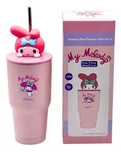 VASO TERMICO 900 ML - MY MELODY - SORBETE METALICO PERSONAJE EN TAPA - - - comprar online