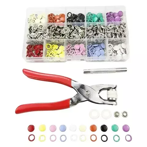 SET BROCHE METALICO DOBLE ARO + PINZA ALICATE MANUAL BOTONES