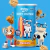 Imagem promocional do Whey Protein +Mu sabor Paçoquita. Ao centro, aparece a embalagem azul com ilustração de vaca surfista, prancha colorida e destaque de 20g de proteína. Ao redor, estão espalhados pedaços de paçoca. À esquerda, o mascote da Paçoquita a