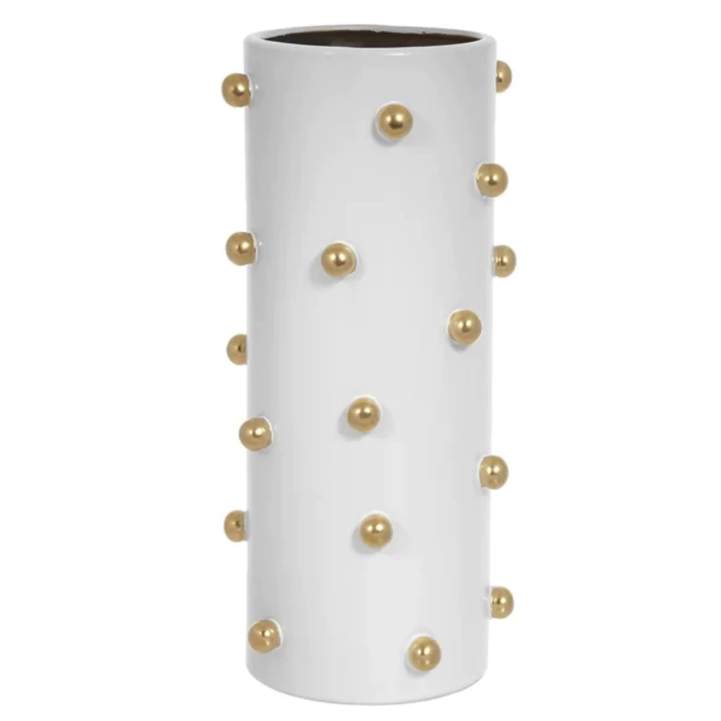 Vaso Decorativo Cerâmica Branco e Dourado
