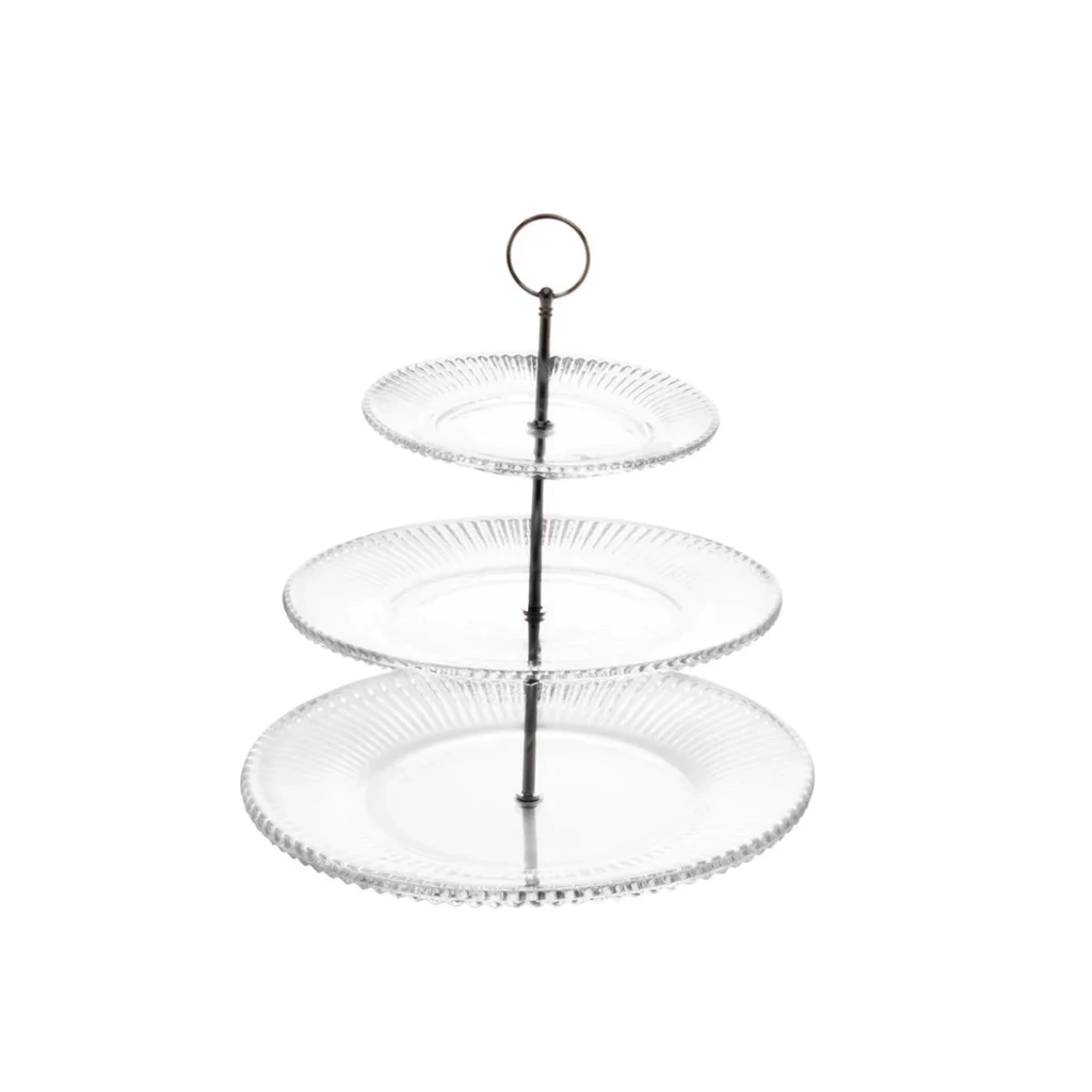 Porta Doces 3 Andares de Cristal Renaissance - 18,5cm/26,5cm/31,5cmx35,5cm