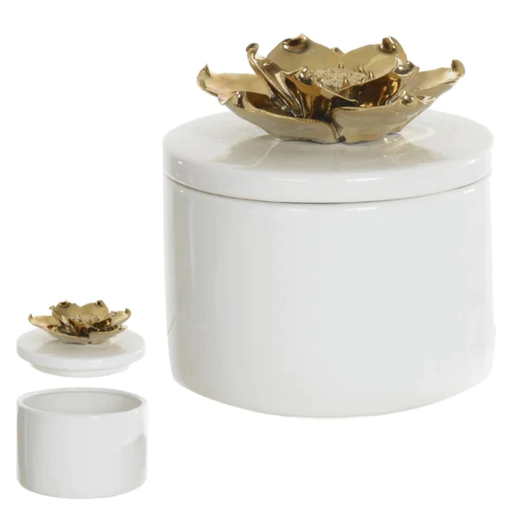 Caixa Decorativa Cerâmica Branco e Dourado