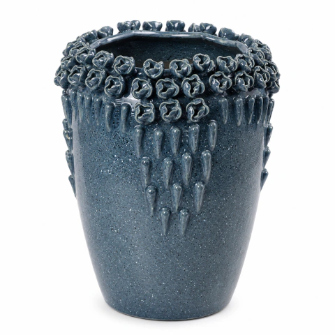 Vaso Em Cerâmica Azul Escuro G
