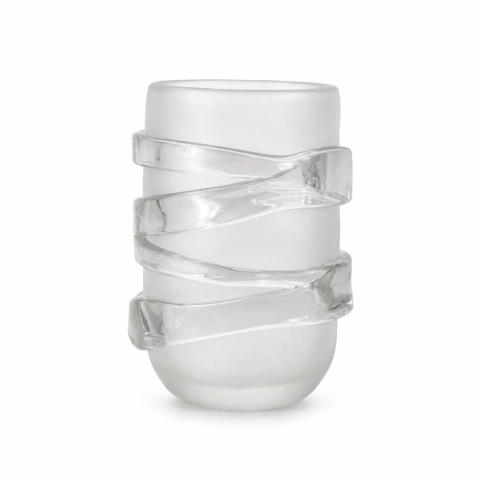 Vaso Em Vidro Incolor Fosco Com Detalhes Incolor P
