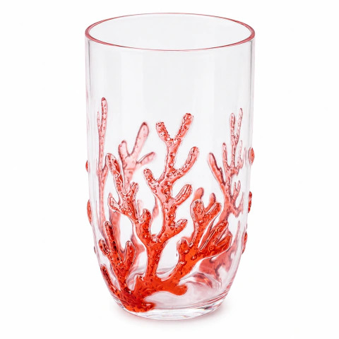 Conjunto 06 Copos Altos Em Acrílico Coral Vermelho 700ml