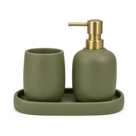 Kit Em Cimento Para Banheiro Verde - 3 Peças