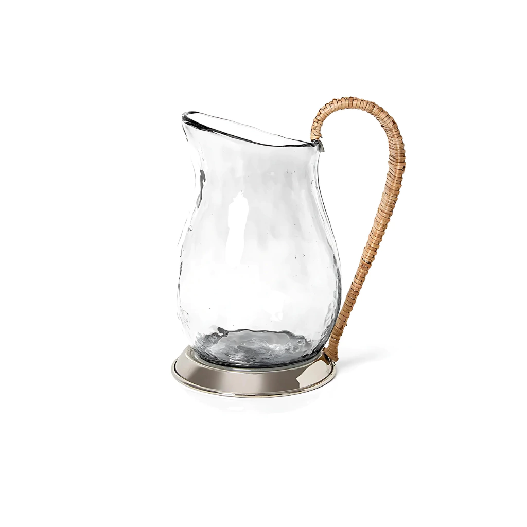Jarra com Alça Rattan em Vidro Artesanal