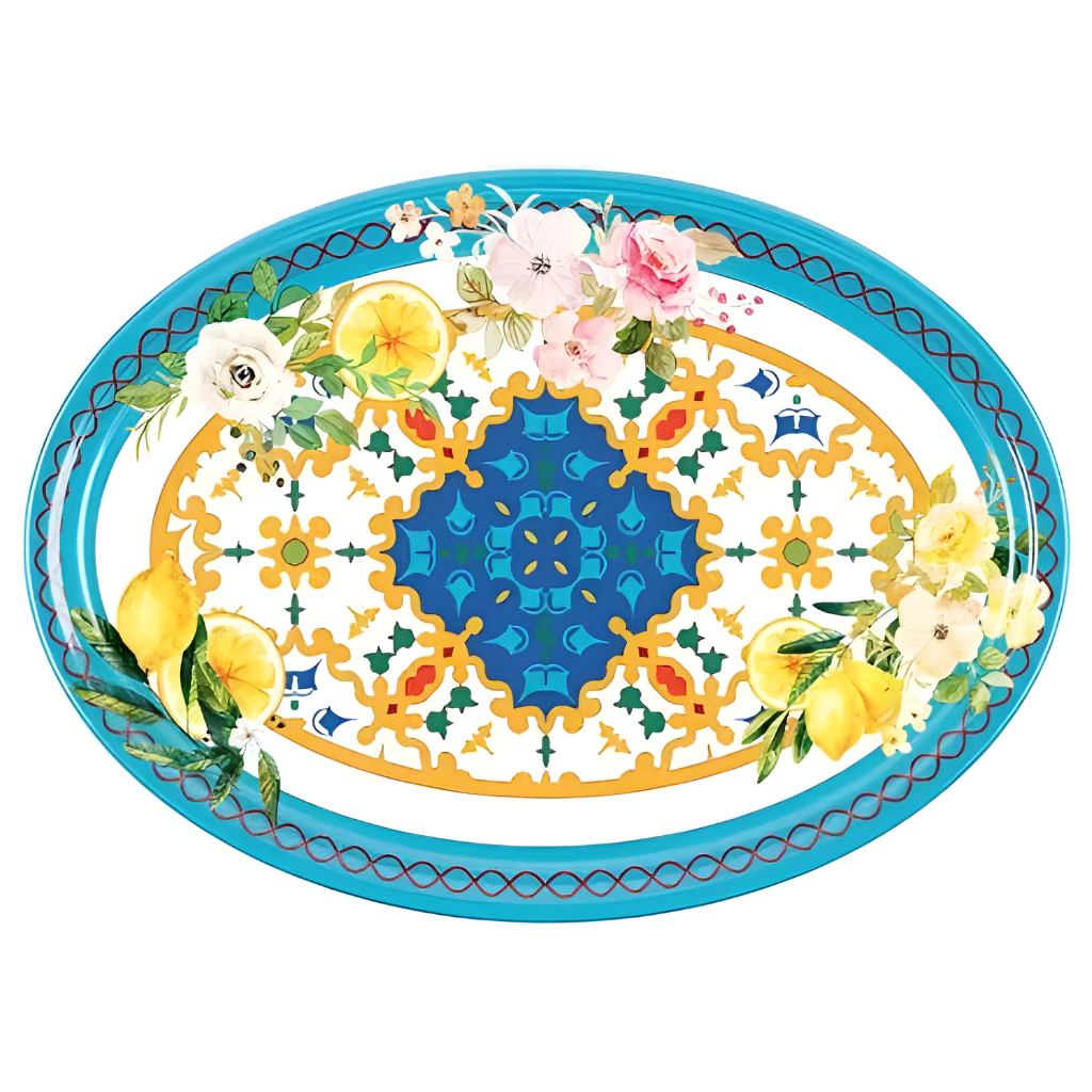 Bandeja Oval Grande Flower Lemon em Melamina