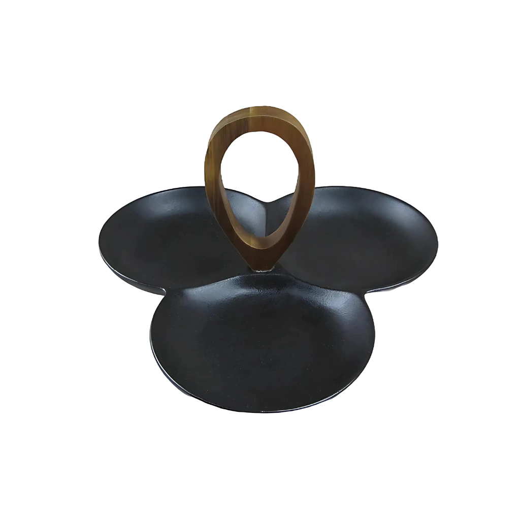 Petisqueira em Cerâmica Preta Detalhe em Madeira