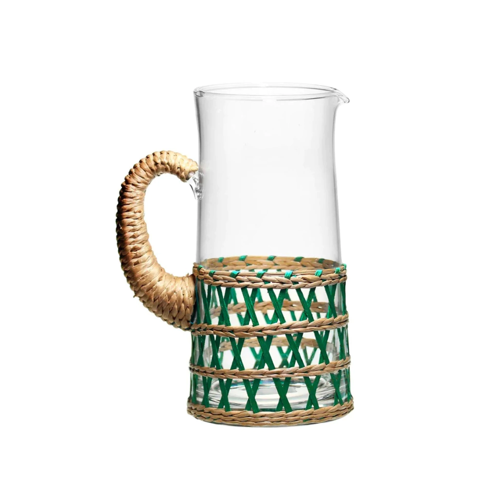 Jarra de Vidro com Rattan Verde Natural
