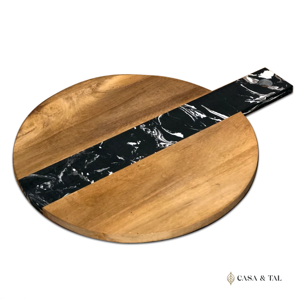 Tábua de Madeira com Faixa em Mármore Preto M