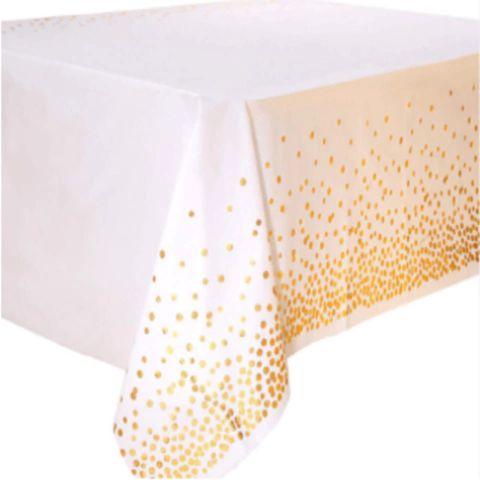 TOALHA DE MESA BOLINHA METALIZADA BRANCO - 01 UNIDADE