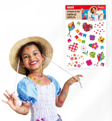 TATUAGEM DE PELE ARRAIÁ 02 cartelas - 01 UNIDADE