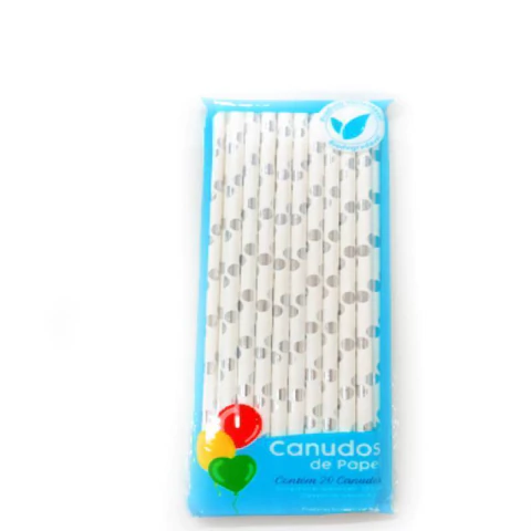 CANUDO DE PAPEL BOLINHA METALIZADA C/20 UNIDADES PRATA - 01 UNIDADE