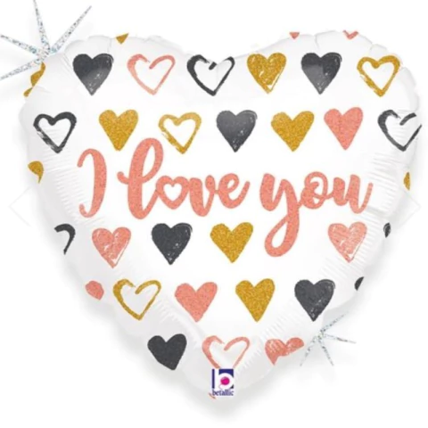 BALÃO METALIZADO ROSE GOLD HEART LOVE YOU 36" - 01 UNIDADE