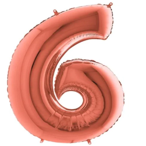 BALÃO METALIZADO NÚMERO 6 ROSE GOLD 40" - 01 UNIDADE