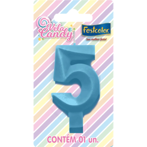 VELA CANDY AZUL N 5 - 01 UNIDADE