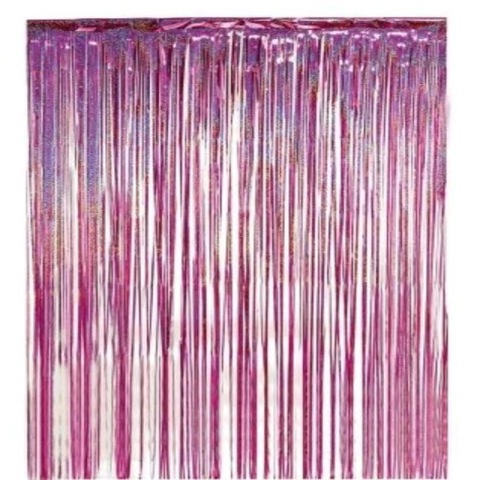 CORTINA DECORATIVA HOLOGRÁFICO ROSA - 01 UNIDADE