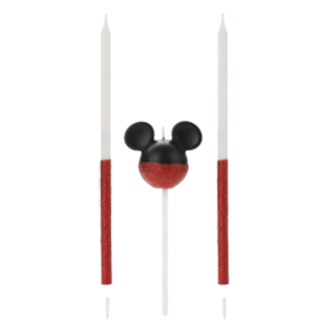 VELA MICKEY 360 MEIO GLITTER VERMELHA - 03 UNIDADES