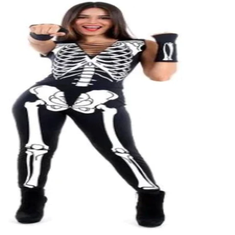 FANTASIA MACACÃO ESQUELETO HEAT GIRLS TAMANHO M - 01 UNIDADE
