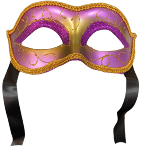 MÁSCARA DE CARNAVAL METALIZADA DECORADA C/ GLITTER - 01 UNIDADE