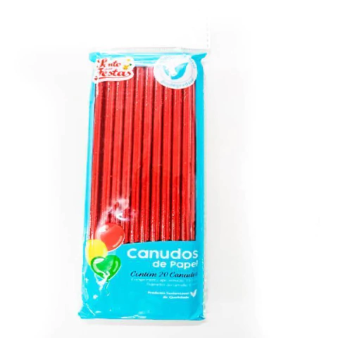 CANUDO DE PAPEL METALIZADO C/20 UNIDADES VERMELHO - 01 UNIDADE