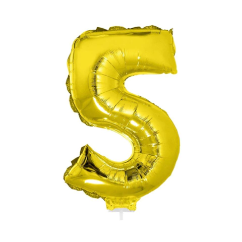 BALÃO METALIZADO DE VARETA NÚMERO 5 DOURADO 16" - 01 UNIDADE