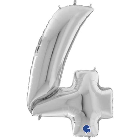 BALÃO NÚMERO 4 PRATA 64" - 01 UNIDADE