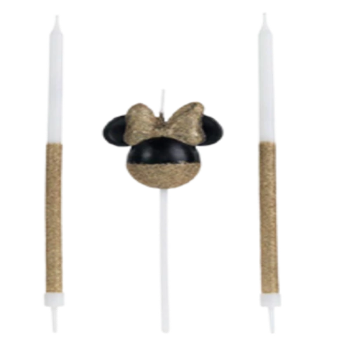 VELA MINNIE 360 MEIO GLITTER DOURADA - 03 UNIDADES
