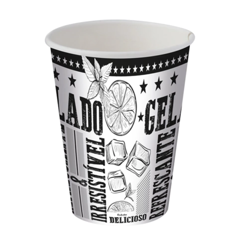 COPO PAPEL 300ML FRASES BRANCO E PRETO - 25 UNIDADES